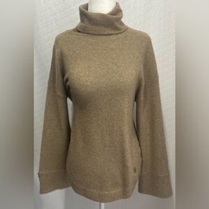 Michael Kors Bell Sleeve Turtleneck Sweater Soft Wool Baby Alpaca Blend Tan Sz S